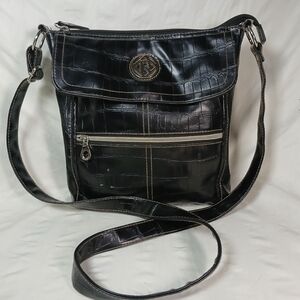 Relic Brand Black Crocodile Embossed Crossbody Bag